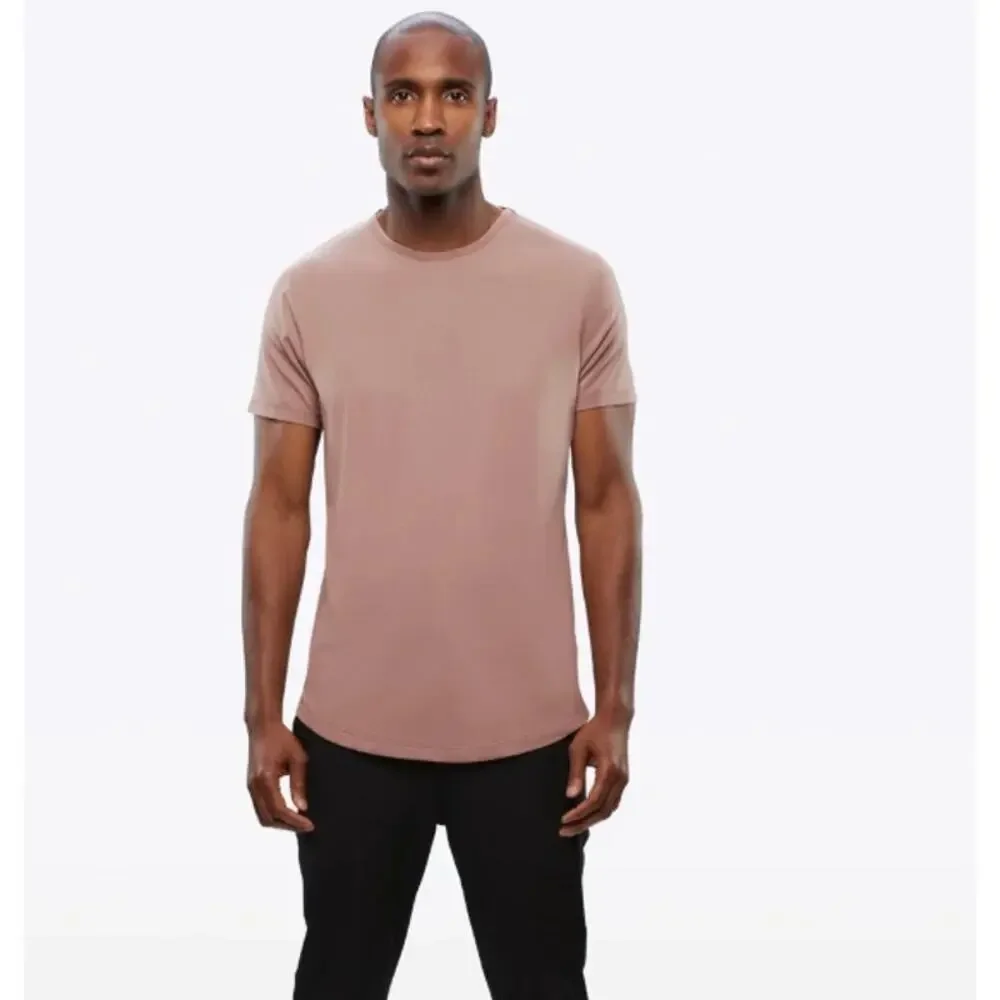 Cuts AO Curve-Hem Tee Shirt Mens Size Large Mountain Mist Tan Crew Neck